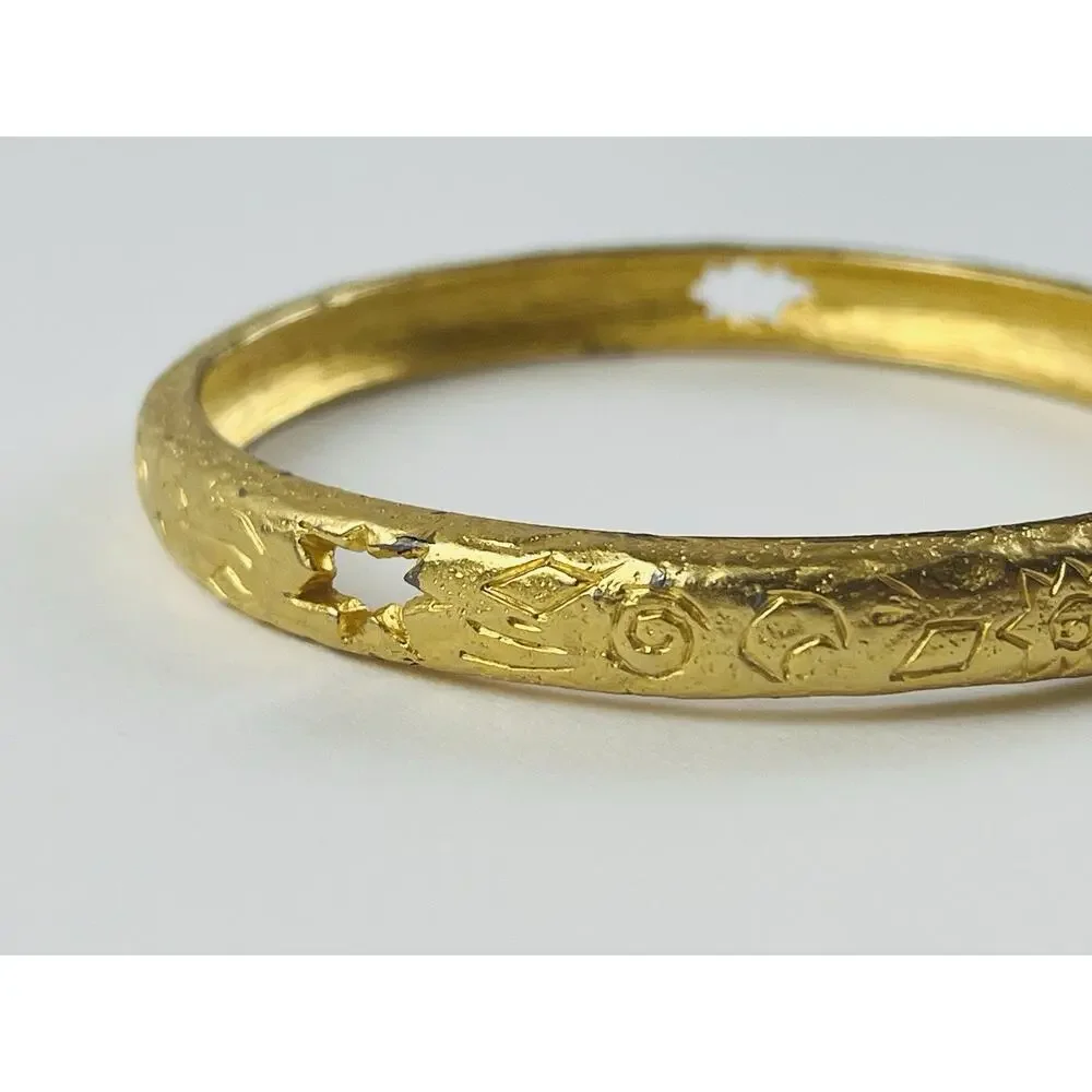 Liz Claiborne Bangle Bracelet Gold Tone Star cut out Etched LCi Moon Spiral Burs